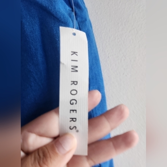 NWT Kim Rogers Blue Linen w/Floral Embroidery Pull On Ankle Pants size Large - Picture 4 of 8